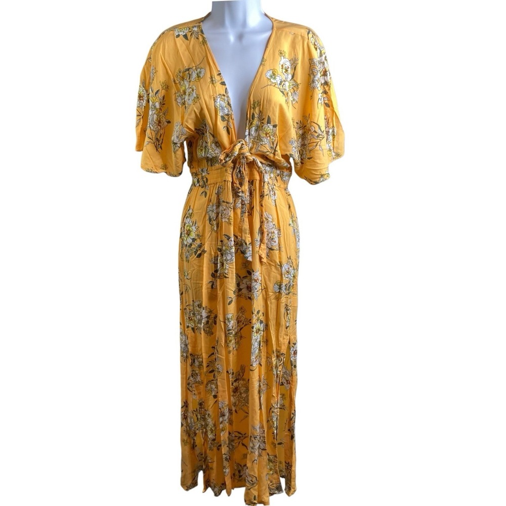 SEAFOLLY Womens Yellow Floral Maxi Dress Sz S Boho Cottagecore Romantic Feminine